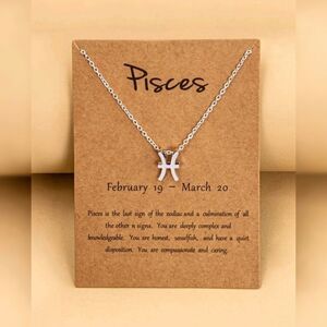 Pisces Zodiac Sign Charm Necklace Silver Tone NWT
